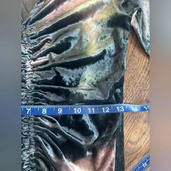 MOTEL x IRIS Aviva Y2k Mini Dress Velvet Ruched Abstract Camo medium 1290 - Picture 10 of 10